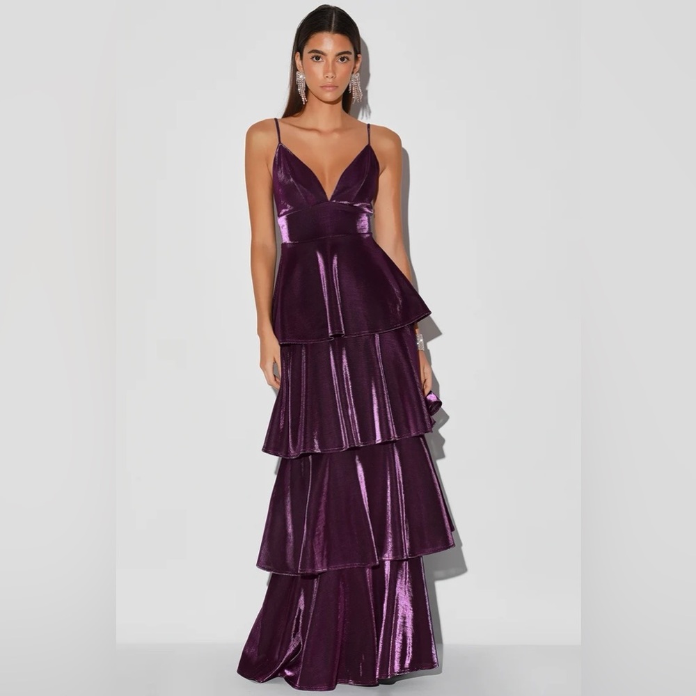 Can’t stop the glam purple metallic gown maxi dress